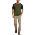thumbnail image 2 of INSPIRE CHIC Men's Button Down Color Block Short Sleeve Raglan Henley Shirts XL Olive Green, 2 of 5