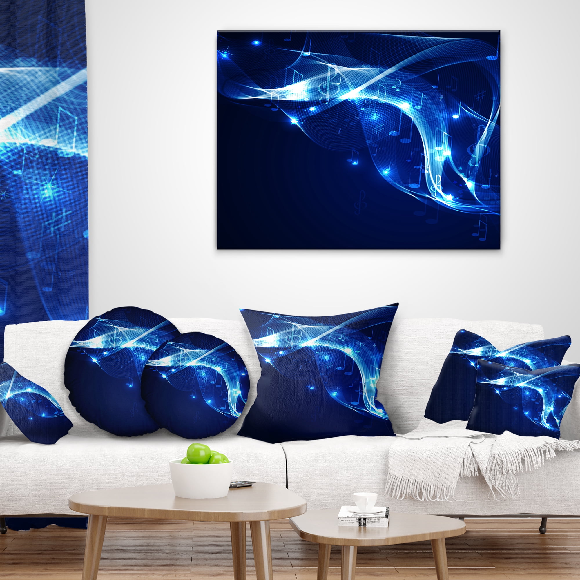 Designart Blue Musical Background - Abstract Throw Pillow - 18x18