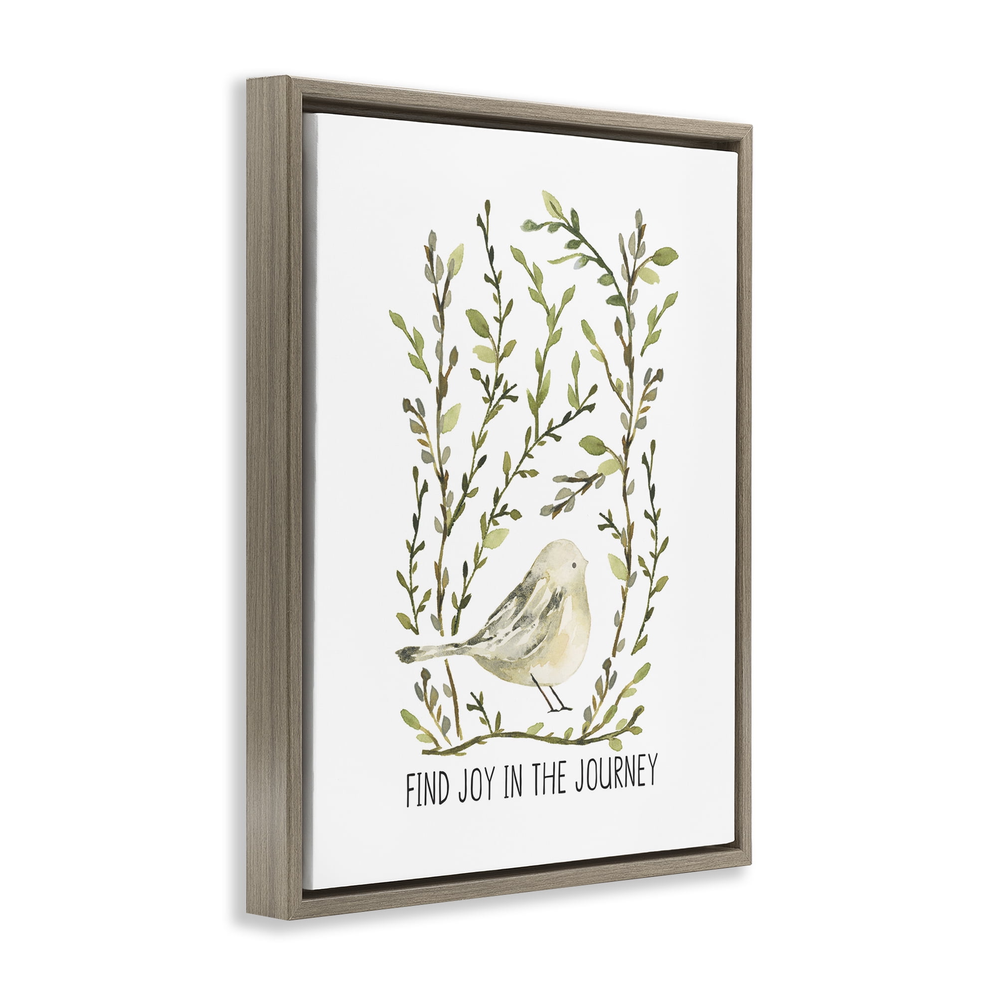 Stupell Industries Find Joy with Bird Botanical & Floral Painting Brown Floater Framed Art Print Wall Art, 25 x 31