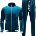 thumbnail image 3 of Chándal de terciopelo para hombre, conjunto de 2 piezas, sudaderas con cremallera, chaqueta, pantalones con bolsillos, 3 of 5