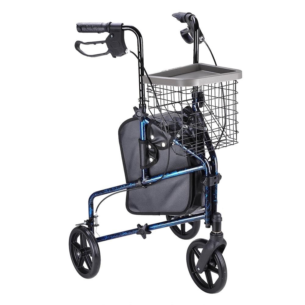 Koval Inc. 3Wheel Folding Walker Rollator with Basket & Pouch (Blue)