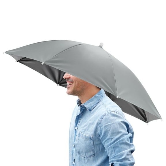 Uxcell 26" Headband Umbrella Hat [1 Pcs] - Hands Free Foldable Umbrella Cap Sun Hat Use for Fishing & Gardening & Hiking & Camping [Gray]