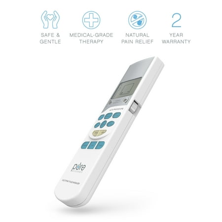 Pure Enrichment PurePulse TENS Electronic Pulse Stimulator Featuring Comprehensive LCD Screen, 6 Programs, 3 Massage Settings, and 2 Channels - Includes 4 AAA Batteries + 4 Reusable Electrode Pads