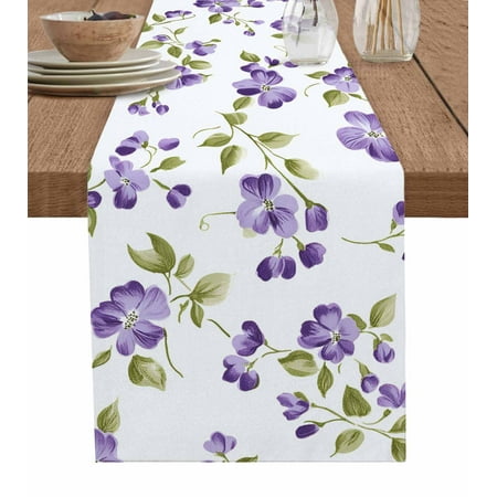 

Table Runner Dresser Scarf 13 x 60 Inch Purple Floral Green Leaf Spring Pastoral Style Table Runners Non-Slip Heat Kitchen Dining Table Decor for Indoor Outdoor Home Party Decoration