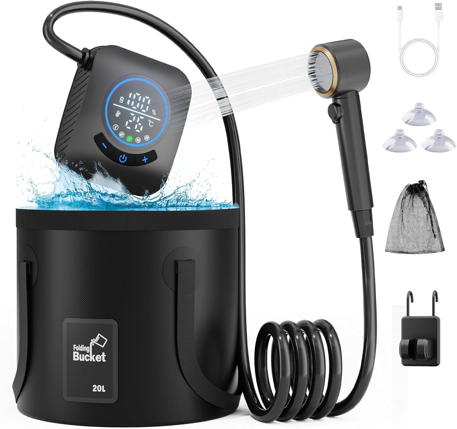 Portable Camping Shower With USB Rechargeable Battery - Handheld Outdoor Shower Pump For Camping & Travel - View #6