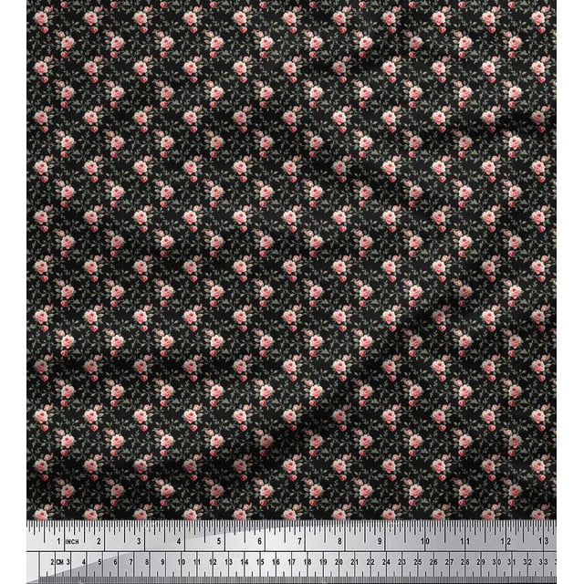 Soimoi Rayon Fabric Leaves & Rose Small Print Fabric by Yard 42 Inch Wide