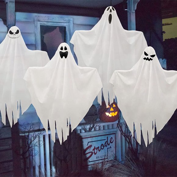 4 Pack Halloween Hanging Ghosts Halloween Party Decoration Flying Ghost for Lawn Garden Party Holiday Decoration