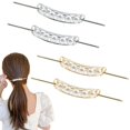 thumbnail image 1 of Paquete de 4 palillos de metal para mujeres y niñas, accesorios para el cabello clásicos, palillos para el cabello vintage con perlas ovaladas, 1 of 7