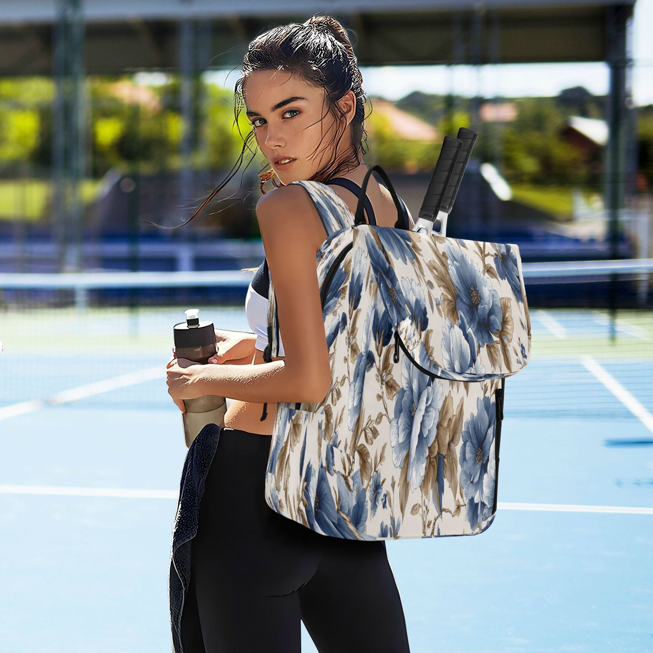 2 Racquet Holder Tennis Backpack Tennis Racket Covers Gym Bags Elegant Orchids