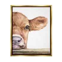 Stupell Industries Baby Calf Cow Resting Head Up-Close Rural Painting Metallic Gold Floating Framed Canvas Print Wall Art, Design by George Dyachenko
