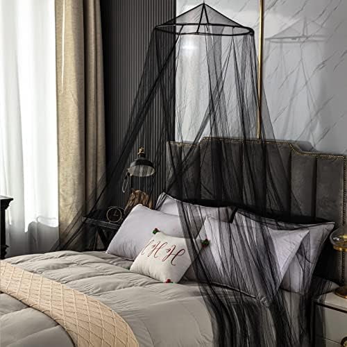 Mosquito Net Bed Canopy for Girls,King Canopy Bed Curtains Queen Size from Ceiling,Dome Mosquito Netting Bed Tent Twin Girls Canopy Bed Decor for Baby Crib,Kid Bed and Adult Beds (Black Dome)