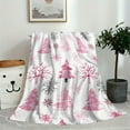 thumbnail image 5 of Linnome Christmas Tree Print Fleece Blanket - Soft Warm Pink Holiday Throw for Sofa, Bed and Camping Festival Use, 5 of 7