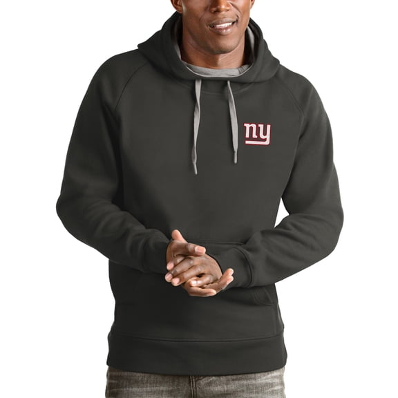 Men's Antigua Charcoal New York Giants Logo Victory Pullover Hoodie