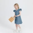 thumbnail image 6 of Qingpeng Clearance Girls Casual Dress Ruffle Short Sleeve Solid Color A-Line Classic Dress, 6 of 8