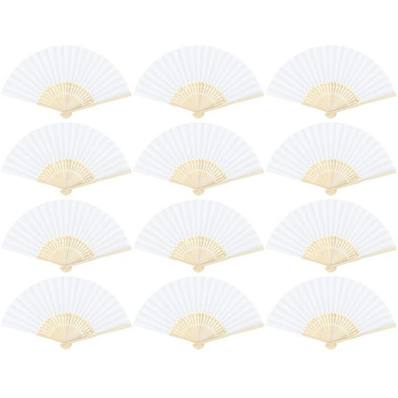 Topboutique Handmade Paper Folding Fans,12 Pieces Bamboo Hand Held Fan,White Paper Fans,Folding Bamboo Fan,Folded Fan for Wedding Party Favors Home Office DIY Decor