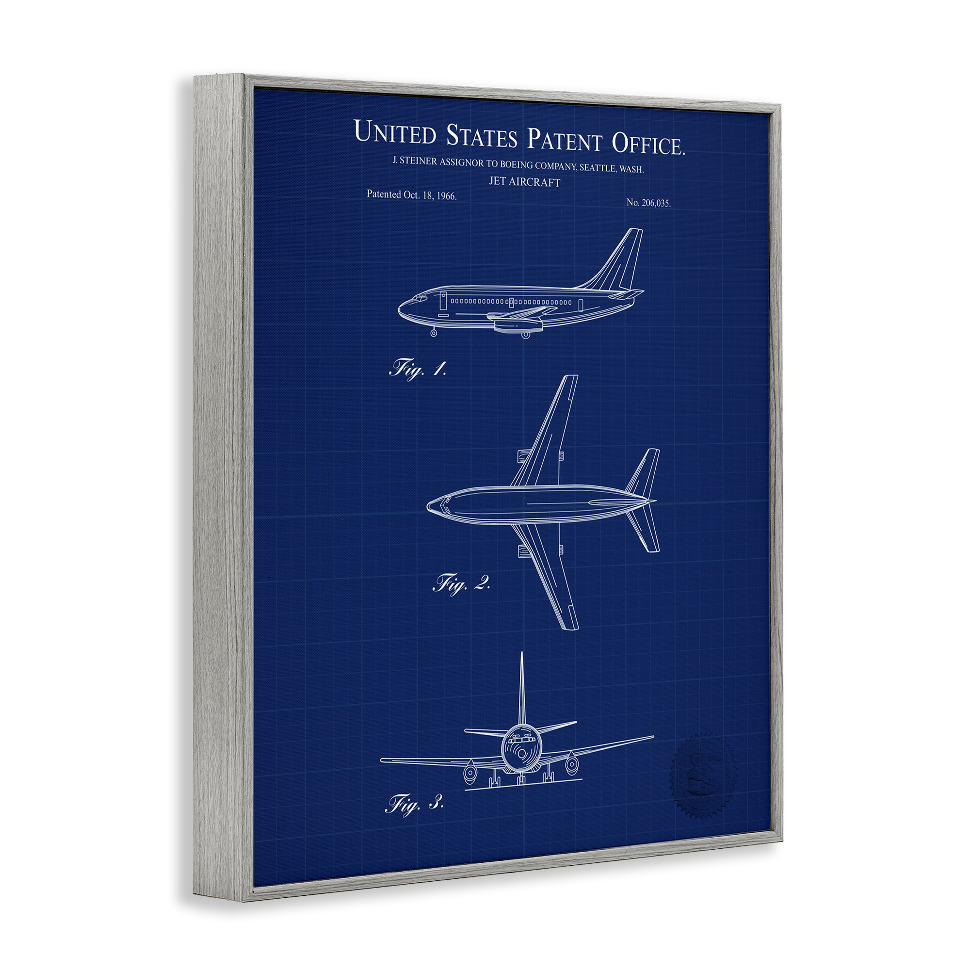Stupell Industries Jet Aircraft Blueprint Transportation Painting Gray Framed Art Print Wall Art, 24 x 30