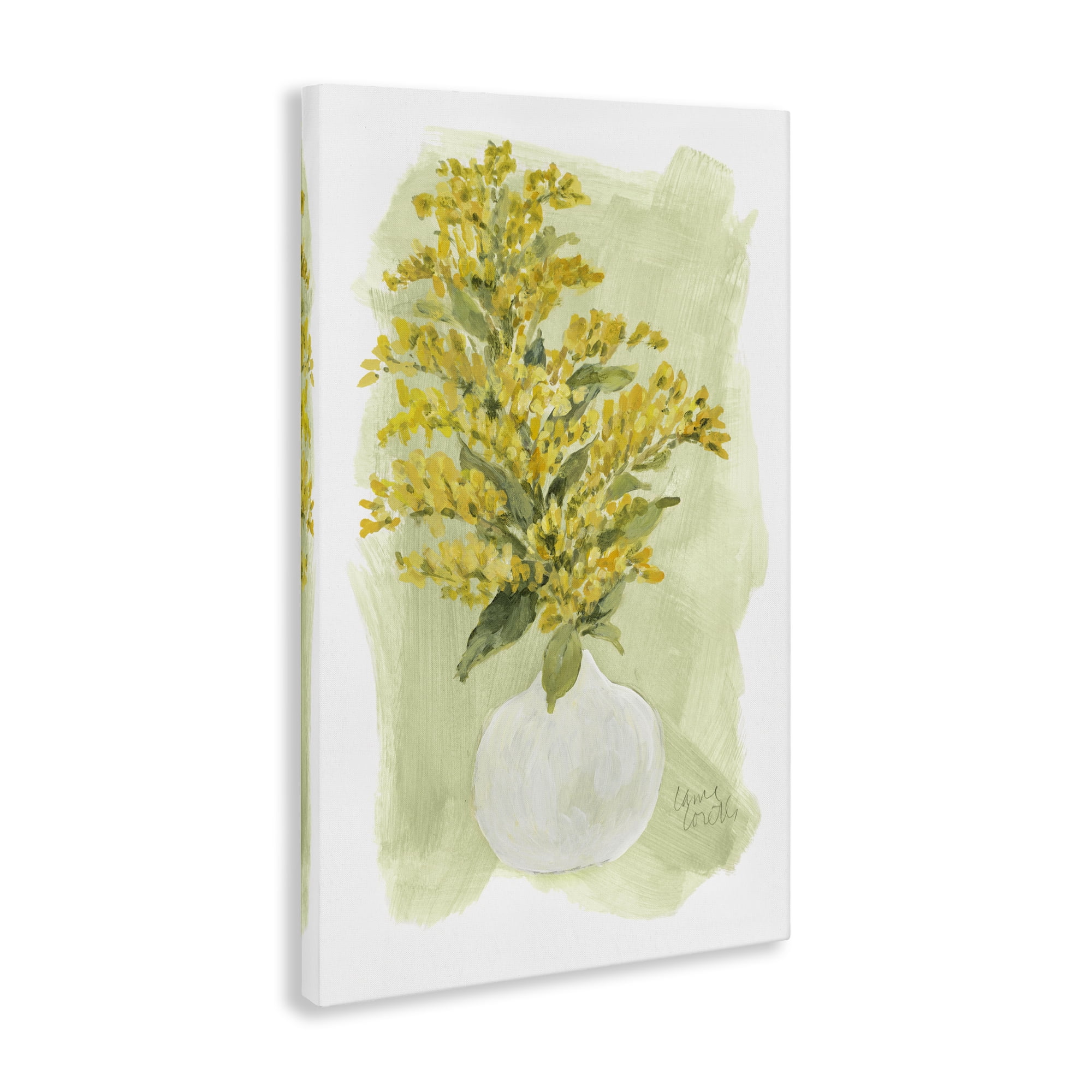 Stupell Industries Goldenrods Bloom White Vase Floral & Botanical Painting Wrapped Canvas Art Print Wall Art, 20 x 30