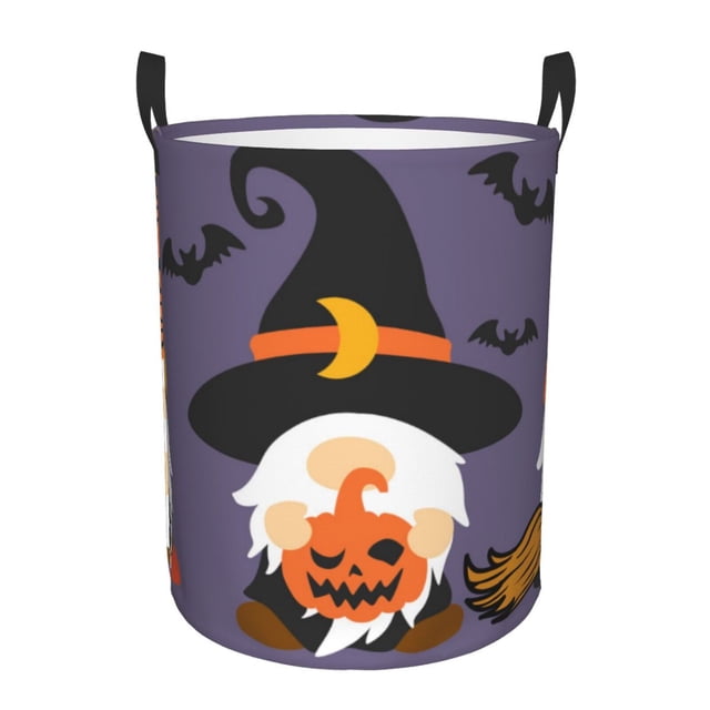 Balery Halloween Gnomes Cesta de ropa redonda con asas, impermeable, independiente, para ropa, juguetes, dormitorio y familia-Medium
