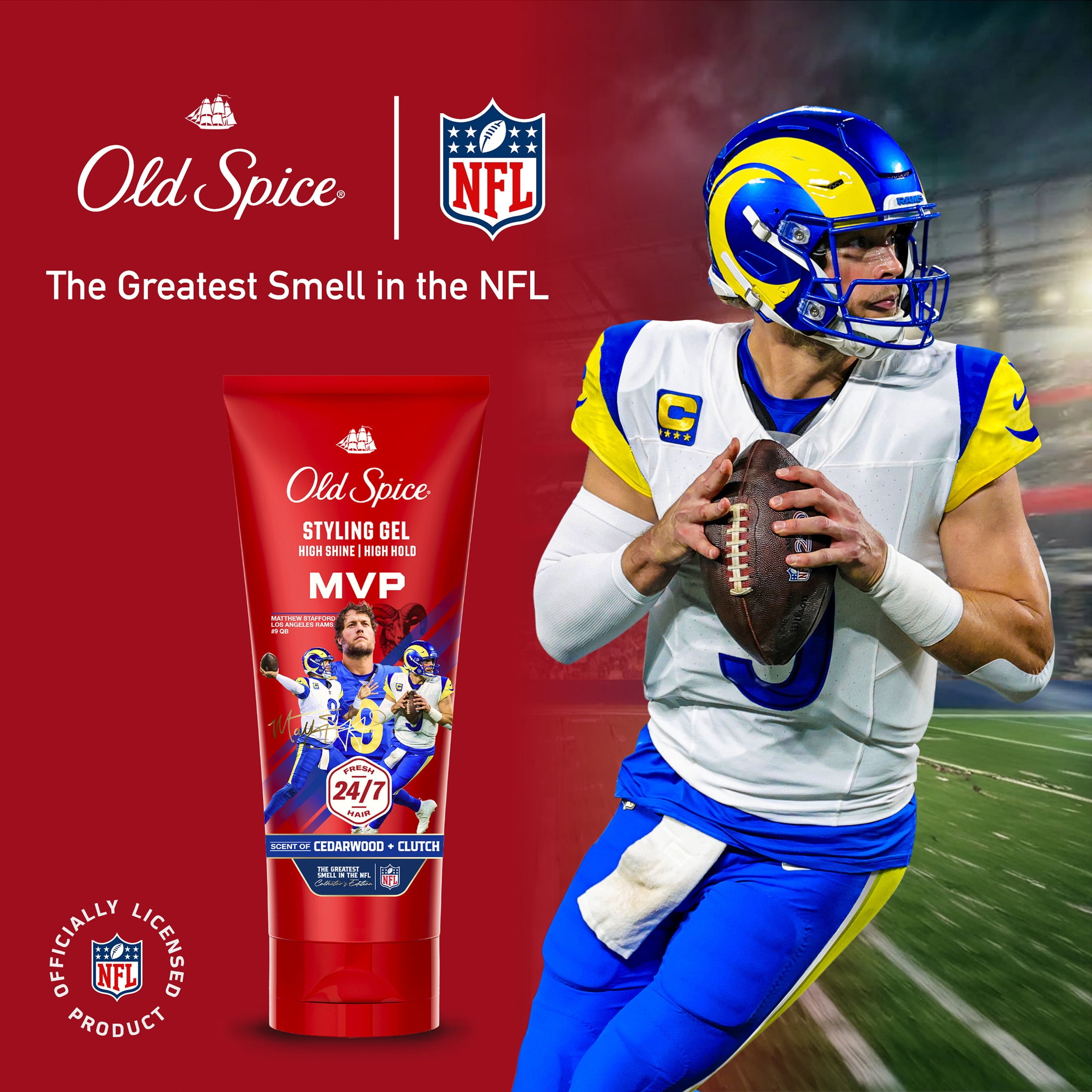 Old Spice MVP Mens Styling Hair Gel, High Hold, with Vitamin E & Biotin, NFL Collection, 6.7 fl oz