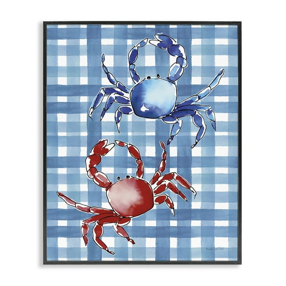 Stupell Industries Coastal Crabs on Plaid Animals Painting Black Framed Art Print Wall Art, 11 x 14