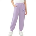 thumbnail image 2 of Girls Jogger Pants with Pockets, Lavender Floral Print Kids Sweatpants, Soft Stretchy Elastic Waist Casual Play Pants,Size 3-4 T, 2 of 5