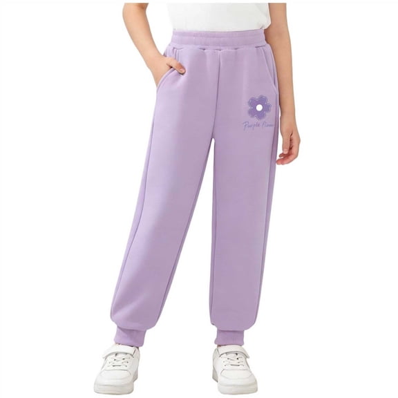 hoksml Girls' Printed Sweatpants High Elastic Waist Joggers with Pockets, Casual Comfort Pants for Big Kids