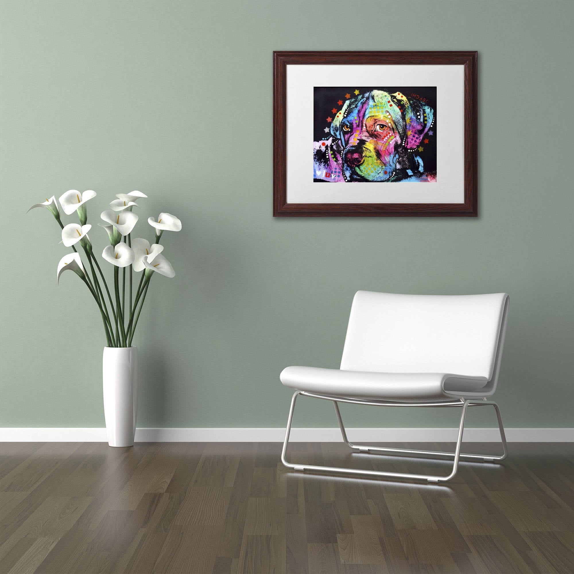 Trademark Fine Art "Young Mastiff" Canvas Art by Dean Russo, White Matte, Wood Frame