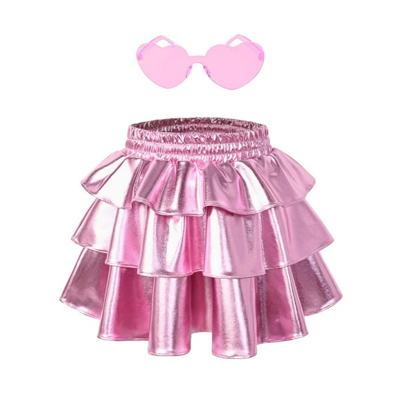 Falda Perfashion Metálica con Cintura Elástica y Volantes Rosa 6-7 años