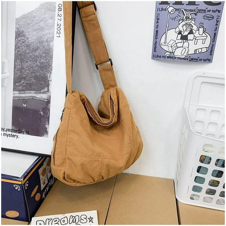 Kukuzhu Grunge Harajuku Causal Tote Bag Punk Crossbody Bag Japanese Emo Hobo Bag Hippie Causal Vintage Shoulder Bag Brown One size