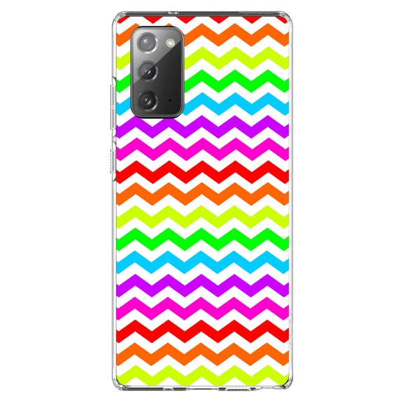 DistinctInk Clear Shockproof Hybrid Case for Samsung Galaxy Note 20 (6.7" Screen) - TPU Bumper, Acrylic Back, Tempered Glass Screen Protector - Rainbow White Stripes Wave - Stripes Pattern