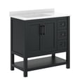 thumbnail image 2 of Flash Furniture 36" Bathroom Vanity with Sink, Cabinet with Black Hardware, Soft Close Doors, Open Shelf & 3 Drawers, Carrara Marble Finish Counter, Black/White, 2 of 12