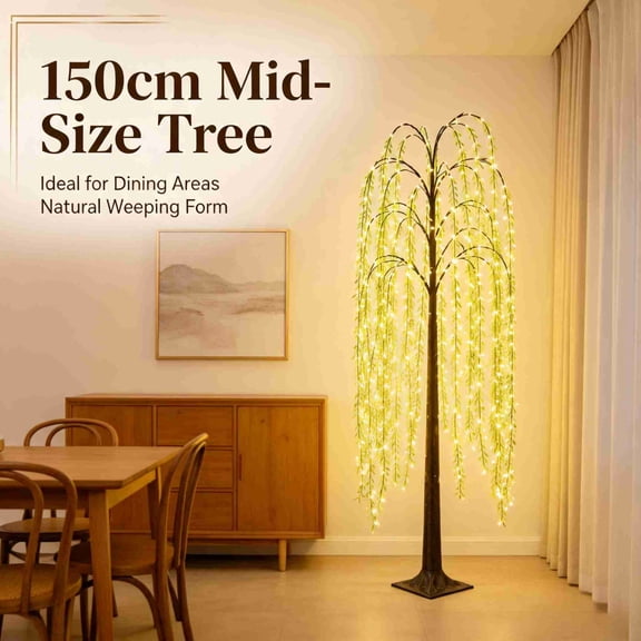 FeiBiQiuBi 4.9 FT Lighted Willow Tree, Large Faux Willow Tree Lamp With Warm White LED Fairy Lights, Waterproof Artificial Tree Lights for Indoor Outdoor Home Wedding Party Christmas Decoration
