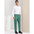 thumbnail image 4 of Pantalones a cuadros para hombre, informales, de corte regular, con frente plano, elásticos, a cuadros Verde amarillo S, 4 of 6