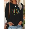 thumbnail image 6 of Women'S Casual Long Sleeve T-Shirt with Colorful Cat Graphic, Crew Neck, 100%COTTON Top, Medium Stretch, Regular Fit, Spring/Fall Pullovers, 6 of 9