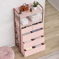 thumbnail image 3 of Coromose 5 Drawer Fabric Dresser for Bedroom, Chest of Drawers with Wood Top, Metal Frame & Open Shelf, Pink, 3 of 7