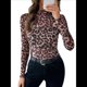 thumbnail image 3 of Blusa de Larga con Encaje de para Mujer, Transparente, con Cuello Alto, Ideal para Fiestas y Clubes Nocturnos Rosa XXL, 3 of 10