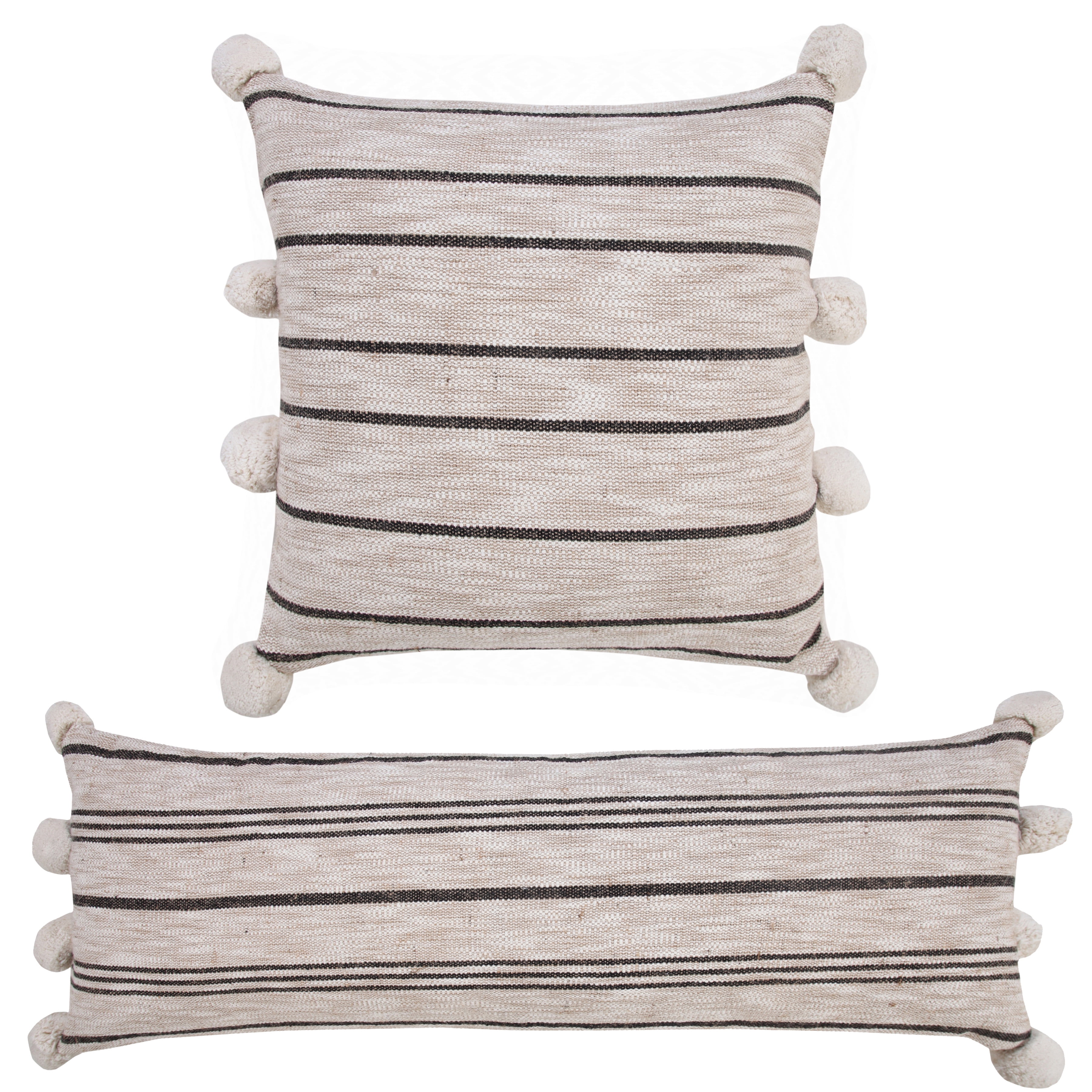 Ox Bay 14" x 36" Hand-Woven Tan/ Black Stripe Jute Cotton Blend Pillow Cover