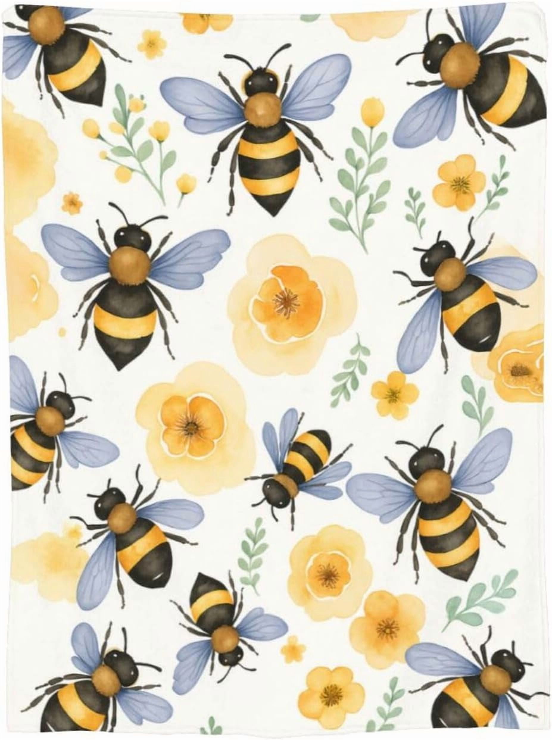 Bee Blanket Super Soft Warm Fluffy Fleece Flannel Flower Insect Blanket Cozy Fuzzy Plush Stuff Floral Bedding Blankets Gifts for Women Users men Women Adults 50"X40"