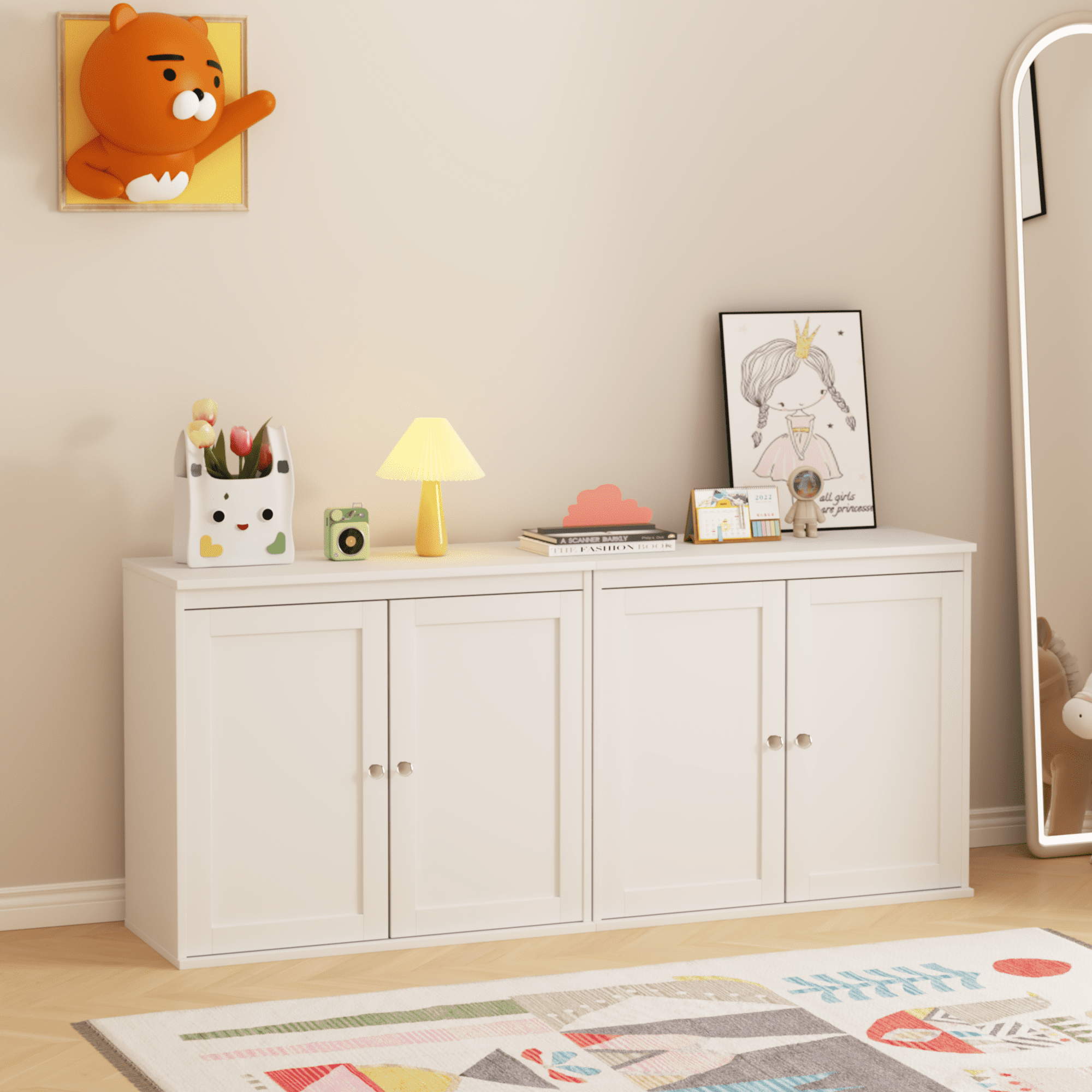 Double Door Storage Cabinet, Adjustable Shelves Kitchen Coffee Bar Cabinet, Anti-Tip Sideboard Buffet for Dining Room Living Room Entryway