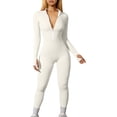 thumbnail image 1 of Women Yoga Jumpsuits Workout Ribbed Long Sleeve Zip Front Sport Jumpsuits, 1 of 6