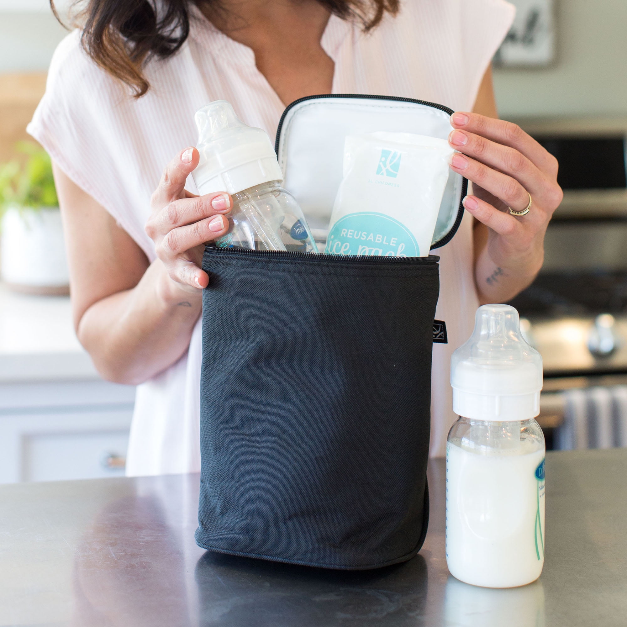 J.L. Childress TwoCOOL Breast Milk Cooler - Baby Bottle & Baby Food Bag - Black