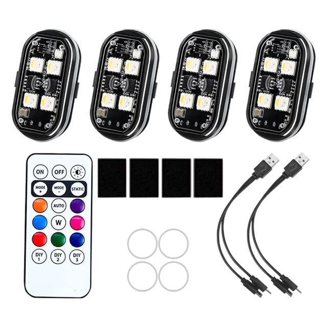 BotaniNest Wireless RGB LED Lights With Remote Control 8 Colors 10 Modes USB Charging Collision Lights Water Proof Emergency Warning Light For Drone Motorcycle Bike