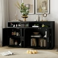 thumbnail image 3 of Vastcury 60" 4-Door Classic Storage Sideboard Cabinet, Buffet Coffee Bar Cabinet with Open Storage for Kitchens, Living Rooms, Black, 3 of 8