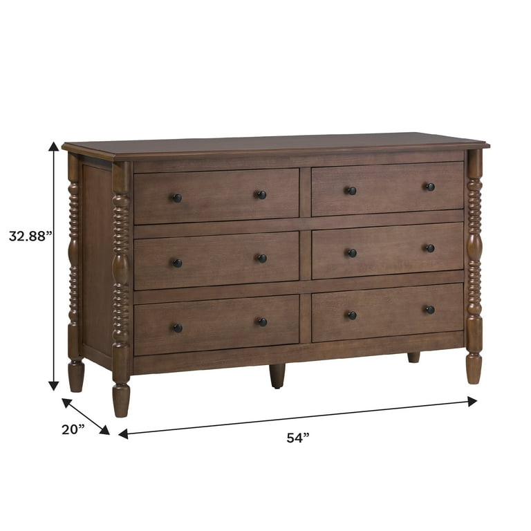 Walker Edison Easy Assembly Solid Wood Dresser, 6 Drawers, Spindle Design, Dark  Brown