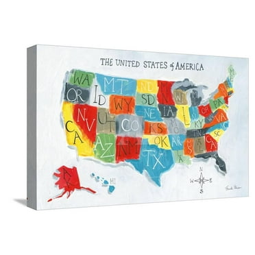 US Map, Stretched Canvas Wall Art by Farida Zaman Sold by Art.Com