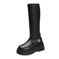 thumbnail image 3 of Botas hasta la con para mujer, color negro, para exteriores, primavera, otoño, año nuevo 34 Yinane Botas de plataforma para mujer, 3 of 8