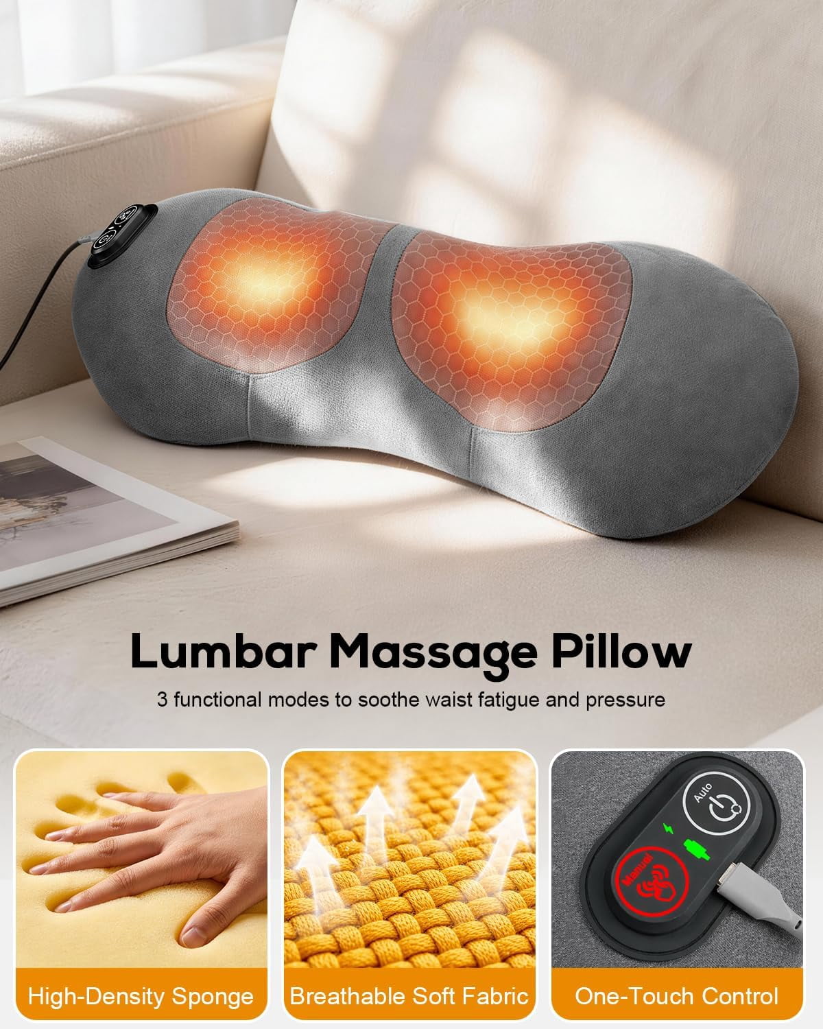 ZYSMBD 3-in-1 Back Massager with Vibration Heat and Electric Traction for Sciatica Neck and Shoulder Pain Relief Lumbar Support Pillow