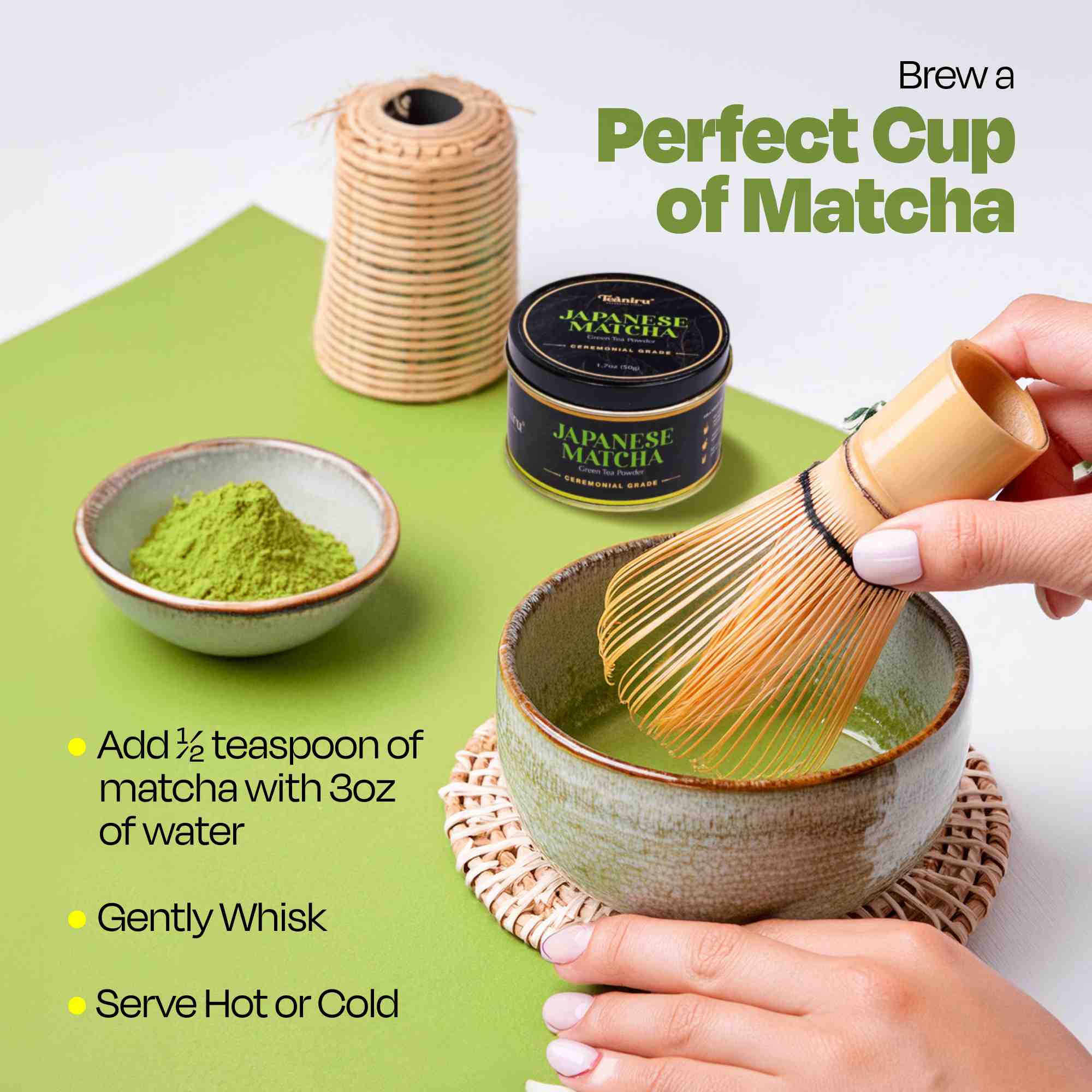 Teaniru, Japanese Matcha Ceremonial Grade - Green Tea Powder, 1.75 OZ | Authentic Japanese 1st Harvest | For Energy & Focus| Your Everyday Super Drink - Serves up to 100 Cups