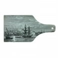 thumbnail image 1 of Antique Cutting Board, Departing from Elba Vintage Engraved Illustration History of France Sails Vessels, Tempered Glass Cutting and Serving Board, Wine Bottle Shape, Black Grey, by Ambesonne, 1 of 1