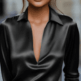 thumbnail image 2 of MORTTIC Women's Elegant V-Neck Blouse - Long Sleeve Glossy Dress Shirt for Office & Formal Wear Black，XXL, 2 of 10